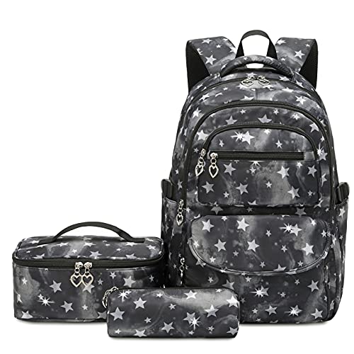 goldwheat Star Print Backpack Sets Kids Bookbag With Lunch Pack Pencil Case 3pcs, For Elementary Students Knapsack and Teens