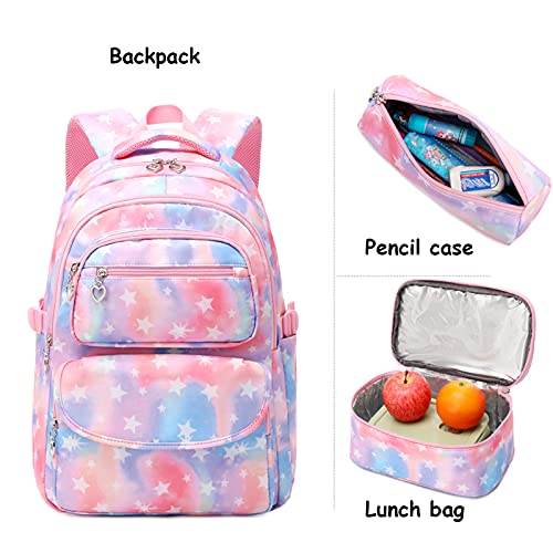 goldwheat Star Print Backpack Sets Kids Bookbag With Lunch Pack Pencil Case 3pcs, For Elementary Students Knapsack and Teens