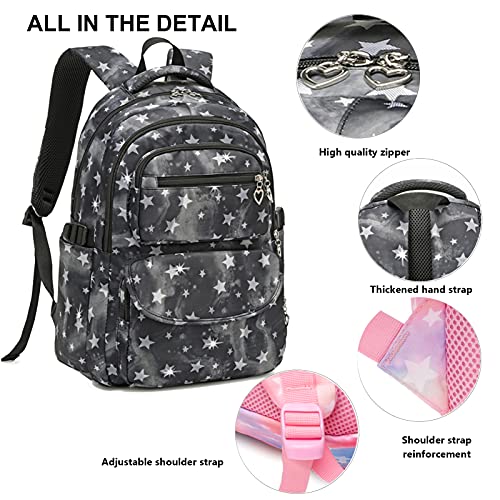 goldwheat Star Print Backpack Sets Kids Bookbag With Lunch Pack Pencil Case 3pcs, For Elementary Students Knapsack and Teens