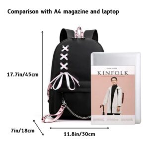 OMECAR Backpack for Stray Kids Fans with Audio Cable USB Charging Port Korean Backpack Laptop Bag Merchandise for Girls STAY Fans Gifts (Black) 17.7×11.8×7 in Kpop5698