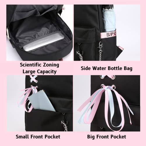 OMECAR Backpack for Stray Kids Fans with Audio Cable USB Charging Port Korean Backpack Laptop Bag Merchandise for Girls STAY Fans Gifts (Black) 17.7×11.8×7 in Kpop5698