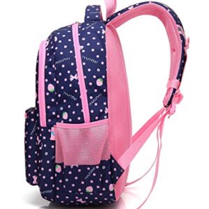 MIFULGOO Kid Girl School Backpack Water Resistant Elementary Dot Bookbag with Chest Strap (RoyalBlue)