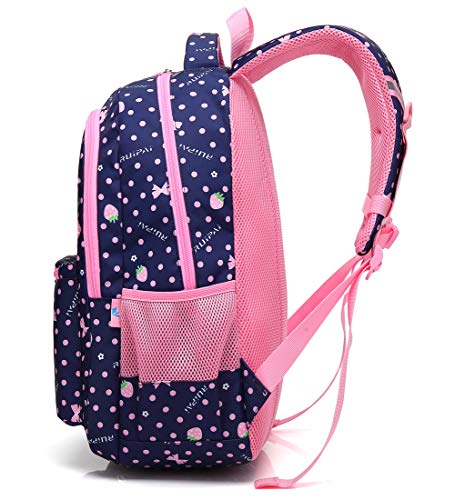 MIFULGOO Kid Girl School Backpack Water Resistant Elementary Dot Bookbag with Chest Strap (RoyalBlue)