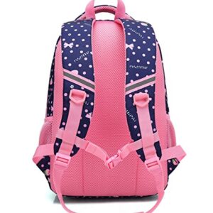 MIFULGOO Kid Girl School Backpack Water Resistant Elementary Dot Bookbag with Chest Strap (RoyalBlue)