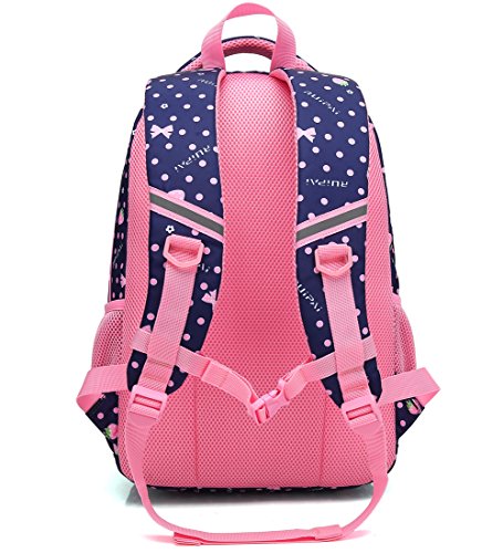 MIFULGOO Kid Girl School Backpack Water Resistant Elementary Dot Bookbag with Chest Strap (RoyalBlue)