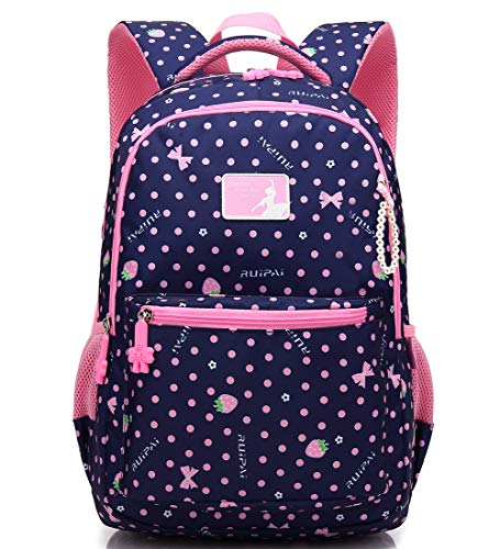 MIFULGOO Kid Girl School Backpack Water Resistant Elementary Dot Bookbag with Chest Strap (RoyalBlue)