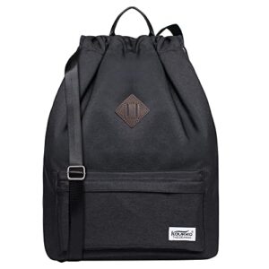kaukko drawstring sports backpack gym yoga bag shoulder rucksack for men and women (3-black)