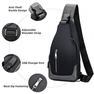 Fenerda Sling Bag for Men Women Shoulder Backpack with USB Charger Port Crossbody Shoulder Chest Bags for Outdoor Hiking, Cycling Camping