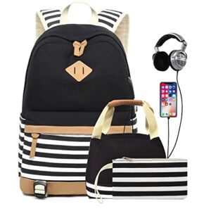 GUDFBALE School backpack for teen girls bookbags Set with USB Charging Port + Rain Cover Lunch Box Pencil Case teen girls trendy stuff for College High Middle