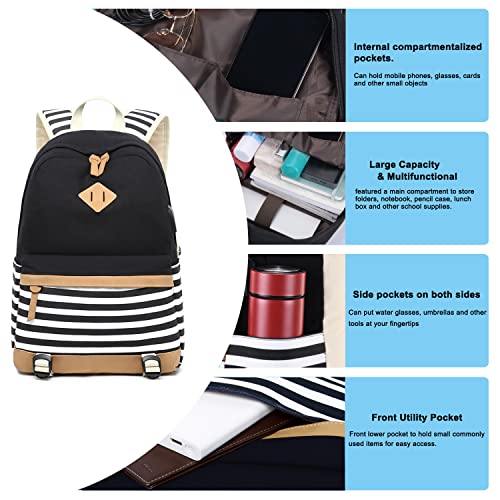 GUDFBALE School backpack for teen girls bookbags Set with USB Charging Port + Rain Cover Lunch Box Pencil Case teen girls trendy stuff for College High Middle