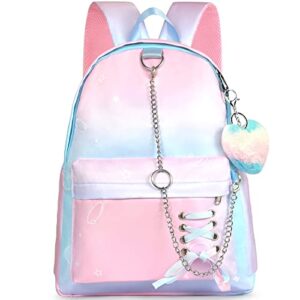 girls backpack, gradient lightweight kids school backpacks for girls, cute book bag for girl for kid students elementary middle school, kids’ school bag, 16.5*12*5in pink