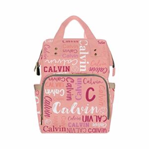 customize name backpack, text name logo dark pink personalized diapering bag backpack nappy baby bags casual daypack travel shoulder bag for teens unisex hiking camping work outdoor