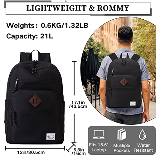 VASCHY School Backpack for Men, Unisex Large Bookbag Schoolbag Casual Daypack for High School/College/Teens/Travel/Work Black