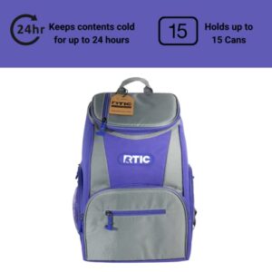RTIC Lightweight Backpack Cooler 15 Can, Lavender & Grey, Portable Insulated Bag for Men & Women, Leak Proof Material