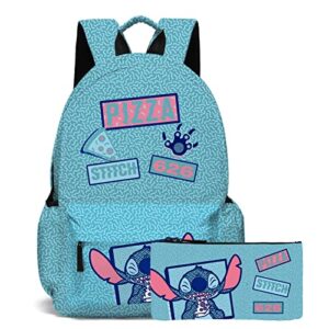 fengjinruhua cute stitch boys girls pencil case backpack school adjustable shoulder strap travel school bag (blue)