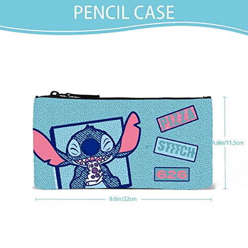 FENGJINRUHUA Cute Stitch Boys Girls Pencil Case Backpack School Adjustable Shoulder Strap Travel School Bag (blue)