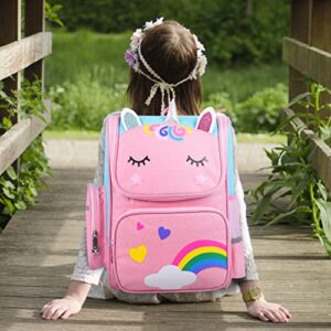 BUTI4WLD Unicorn Backpack for Girls, 15inch Pink Girls Bookbag for School Elementary, kids Travel Backpack with Adjustable Strap / Side Pocket / Laptop Compartment