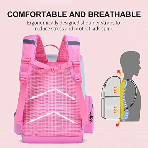 BUTI4WLD Unicorn Backpack for Girls, 15inch Pink Girls Bookbag for School Elementary, kids Travel Backpack with Adjustable Strap / Side Pocket / Laptop Compartment