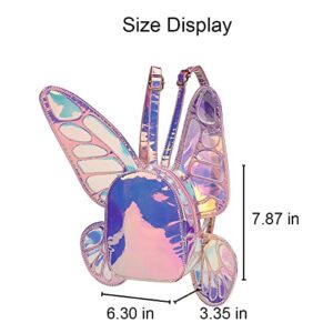 ENJOININ Women's Laser Holographic Backpack Butterfly Angel Wings Casual Daypack Shoulder bag for Young Girls (Laser Pink)