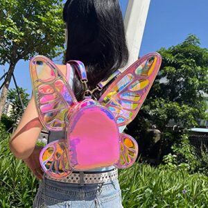 ENJOININ Women's Laser Holographic Backpack Butterfly Angel Wings Casual Daypack Shoulder bag for Young Girls (Laser Pink)