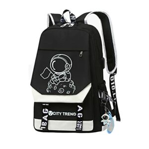 wzcslm stylish computer backpack college casual daypack with usb port business work backpack laptop bag for men/women cartoon astronaut glow at nightpattern space travel (astronaut)