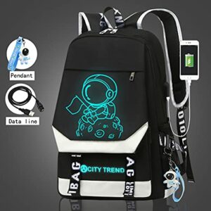 WZCSLM Stylish Computer Backpack College Casual Daypack with USB Port Business Work Backpack Laptop Bag for Men/Women Cartoon astronaut Glow at nightPattern space travel (astronaut)