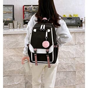 Backpacks For Teen Girls With USB Port,black cute backpack Can Hold 15.6in Notebook,Tablets.Girls Backpack Can Be Used As Gift for Students Or Friends(Black+Pink)