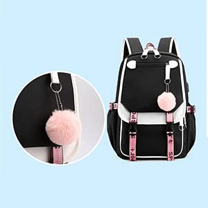 Backpacks For Teen Girls With USB Port,black cute backpack Can Hold 15.6in Notebook,Tablets.Girls Backpack Can Be Used As Gift for Students Or Friends(Black+Pink)