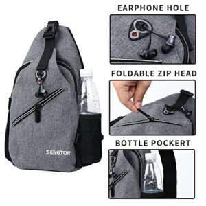 Sengtor Waterproof small Grey Sling Crossbody Backpack, Lightweight One Strap Backpack,Multipurpose Crossbody Shoulder Bag Travel Hiking Daypack