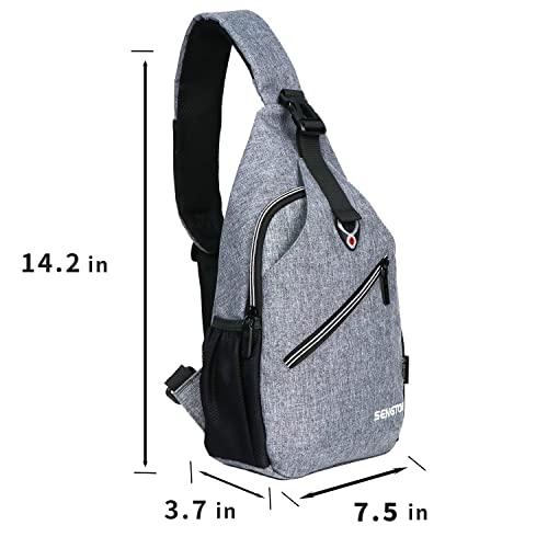 Sengtor Waterproof small Grey Sling Crossbody Backpack, Lightweight One Strap Backpack,Multipurpose Crossbody Shoulder Bag Travel Hiking Daypack