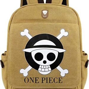 Roffatide Anime One Piece Backpack Khaki Canvas Book Bag Printed Flap School Bag With Earphone Hole