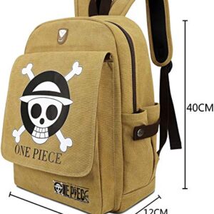 Roffatide Anime One Piece Backpack Khaki Canvas Book Bag Printed Flap School Bag With Earphone Hole