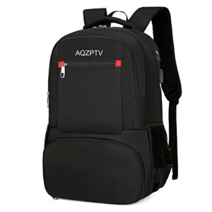 aqzptv insulated cooler lunch backpack leakproof lightweight soft anti-theft usb port headphone plug school travel work bag for men women (black)