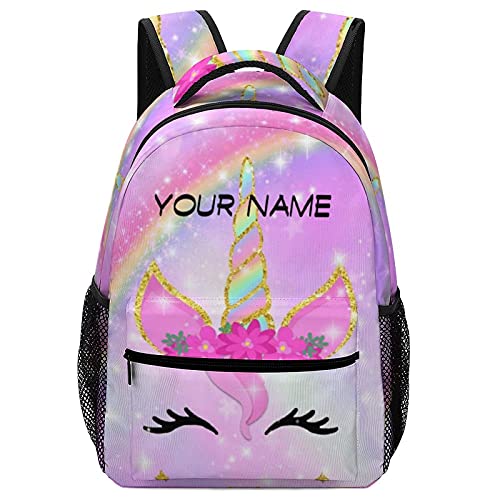 Custom Kid's Backpack, Pink Unicorn Rainbow Personalized Backpack Add Your Name, Customization Backpack for Boys Girls Student