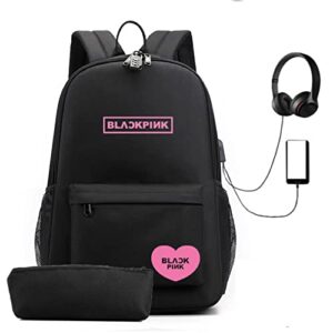 cusalboy kpop backpack lisa rose jisoo jennie fashion business anti theft slim durable laptops backpack (black)