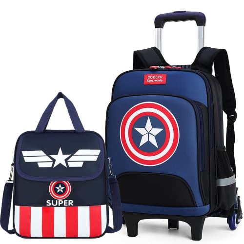 Cartoon Rolling Backpack Boys and Girls Roller Travel Bag with Wheels, Detachable College Laptop Luggage Vacation Backpacks