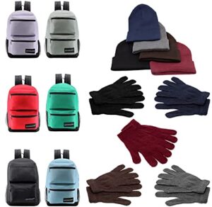 bulk case of 12 backpacks and 12 glove hat sets – wholesale care package – emergencies, homeless, charity