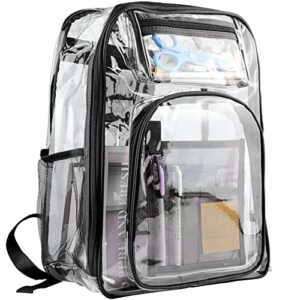 teskyer clear backpack, heavy duty clear backpack for boys and girls, kids clear backpack for school, stadium approved, black