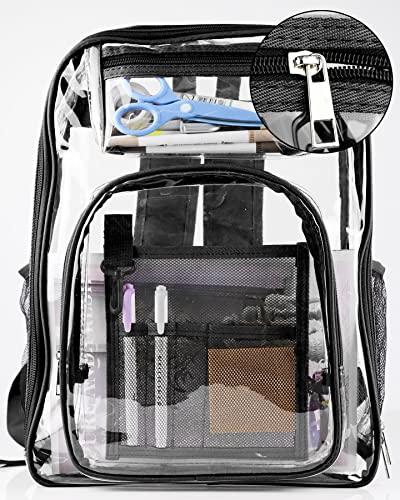 Teskyer Clear Backpack, Heavy Duty Clear Backpack for Boys and Girls, Kids Clear Backpack for School, Stadium Approved, Black