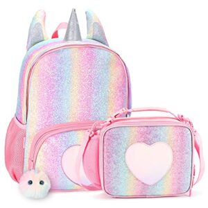mibasies kids unicorn backpack with lunch box for girls rainbow school bag