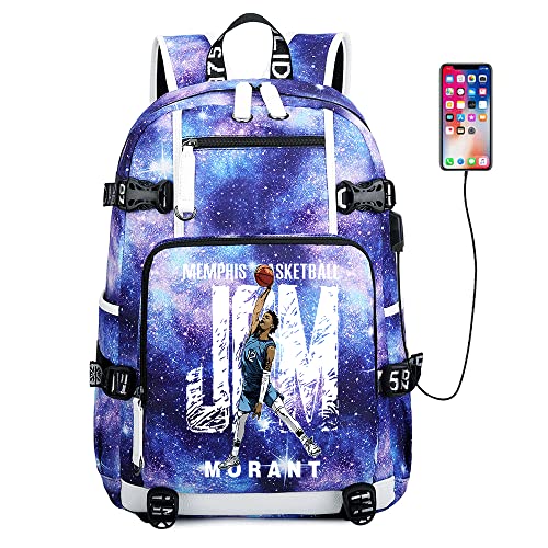 Ansigeren No. 12 Basketball Player Star JA Creative Backpacks Sports Fan Bookbag Travel Student Backpack with USB Charging Port (c)