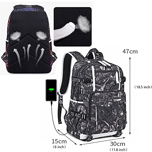 Ansigeren No. 12 Basketball Player Star JA Creative Backpacks Sports Fan Bookbag Travel Student Backpack with USB Charging Port (c)