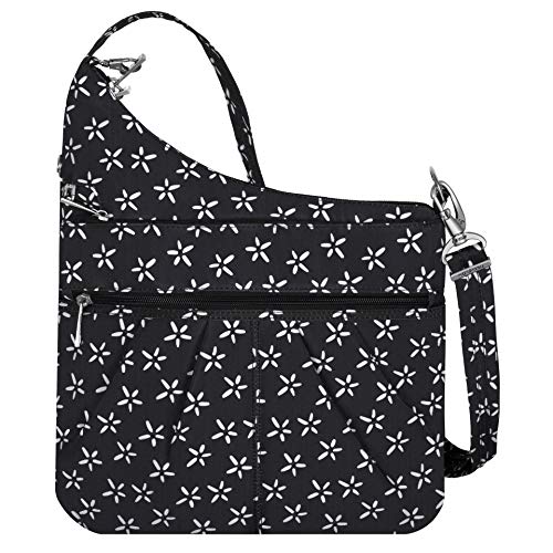 Travelon Anti-Theft Signature 3 Compartment Crossbody, Straight Pocket (A B/W SMALL FLOWER PRINT)