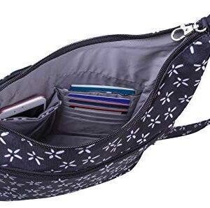 Travelon Anti-Theft Signature 3 Compartment Crossbody, Straight Pocket (A B/W SMALL FLOWER PRINT)