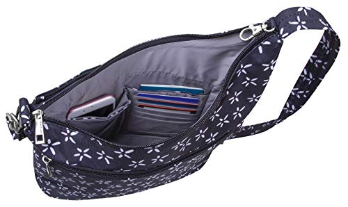 Travelon Anti-Theft Signature 3 Compartment Crossbody, Straight Pocket (A B/W SMALL FLOWER PRINT)