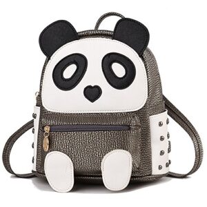 panda backpack for girls and boys cute waterproof leather small travel bag adorable gift for kids, cinnamon