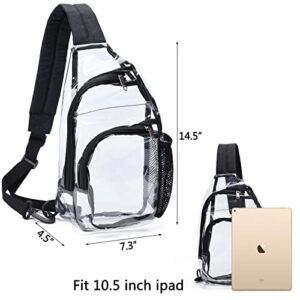 Lorbro Clear Sling Bag Stadium Approved, Clear Crossbody Shoulder Bag, One Strap Chest Backpack for Men & Women, Sporting Event, Concert, Hiking (Clear-Black)