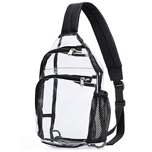 Lorbro Clear Sling Bag Stadium Approved, Clear Crossbody Shoulder Bag, One Strap Chest Backpack for Men & Women, Sporting Event, Concert, Hiking (Clear-Black)