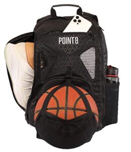 point3 new road trip tech backpack – basketball backpack with waterproof laptop sleeve – every compartment you need for ball, gear, shoes, books & laptops (black)