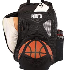 POINT3 New Road Trip Tech Backpack - Basketball Backpack with Waterproof Laptop Sleeve - Every Compartment You Need for Ball, Gear, Shoes, Books & Laptops (Black)